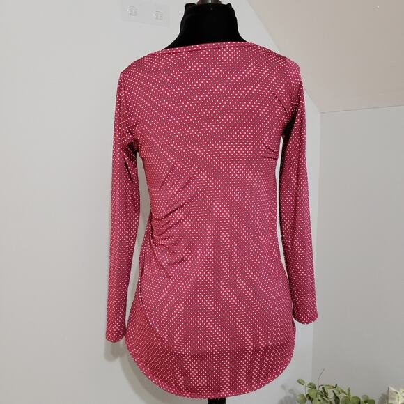 Lularoe Stretch Pink and White Polka Dot Long Sleeve Scoopneck Tunic Top Small - Picture 7 of 10